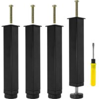 Juego de 4 patas de somier de láminas, altura ajustable de 25,0 a 27,0 cm, acero negro mate, no requiere taladrar, para camas y muebles bajos.