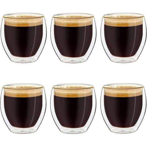 Vasos de espresso de doble pared, juego de 6, 100 ml, tazas de moca, vasos térmicos con efecto flotante. (1/5)