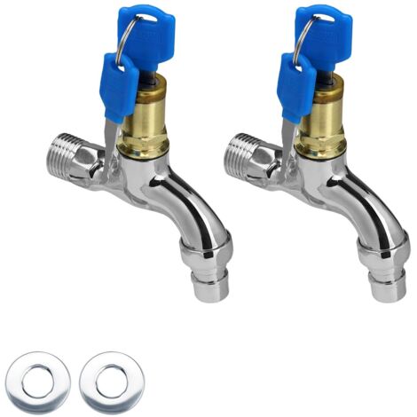 Juego de 2 grifos con cerradura, grifo exterior con cerradura, grifo de agua con cerradura, grifo de agua con cerradura para uso en jardines y huertos. (1/5)