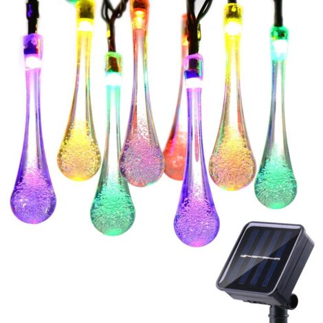 Guirnalda de luces solares para exteriores, impermeable, 6 m, 30 LED, luces solares en forma de gota de agua, iluminación ambiental decorativa para jardín, hogar, Navidad, bodas, ceremonias, fiestas y