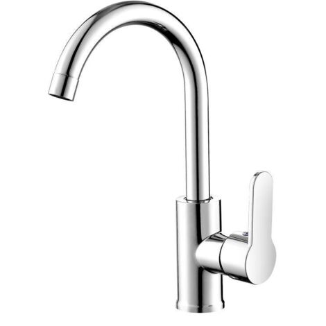 Grifo de cocina giratorio 360°, monomando para fregadero, agua caliente y fría regulable, sistema antical, aireador extraíble, acabado cromado brillante.