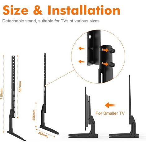 Pied TV Universel pour Téléviseurs 22"-80", Hauteur Ajustable, Supporte Jusqu'à 50kg, VESA Max 800x400mm, Montage Facile - Noir (1/5)