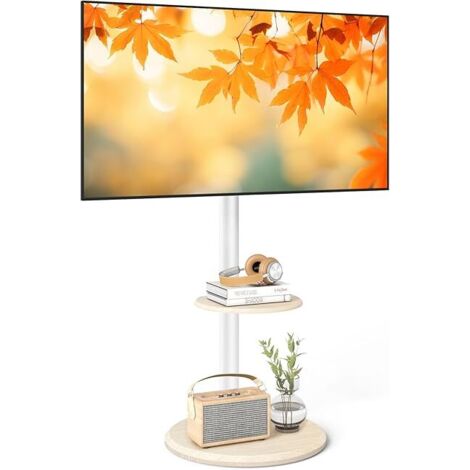 Support TV sur Pied avec Roues Cachées pour TVs de 32 à 65 Pouces Support TV roulettes Blanc Réglable en Hauteur et Inclinaison Porte jusqu'à 40 kg VESA Max 400x400mm