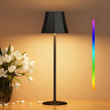 Lampe de Table Sans Fil Avec 3 Température de Couleur+RGB, Luminosité Réglable, Lampe de Chevet Tactile Rechargeable, IP54 Etanche pour Restaurant, Chambre, Salon, Camping, Jardin, Café (1/5)
