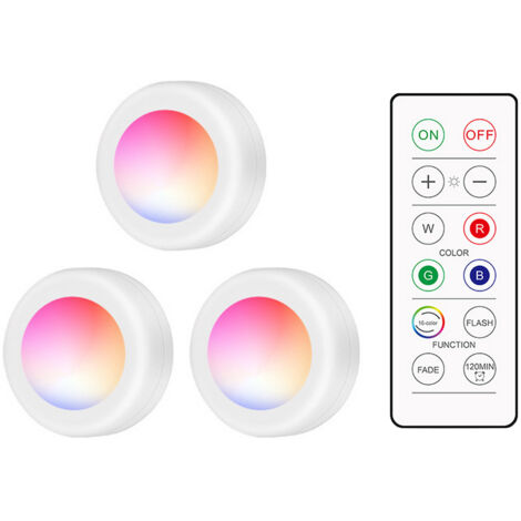 Runde LED-Lampe mit Fernbedienung, 16 RGB-Farben, 10 Helligkeitsstufen, Timer, kabellos, batteriebetrieben, Nachtlicht für Küche, Bad, Ankleidezimmer, Abendbeleuchtung