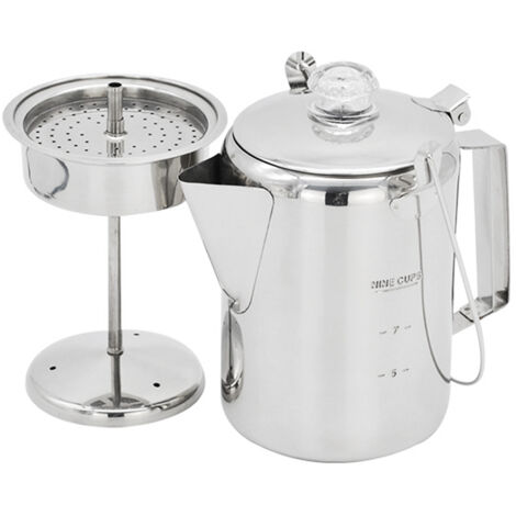 1,2-Liter-Perkolator-Kaffeemaschine aus Edelstahl für den Außenbereich, 9 Tassen, ideal zum Campen und Kochen.