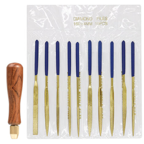 Set aus 10 gold-titanbeschichteten Diamantfeilen mit Palisandergriffen, Handraspel-Set zur Bearbeitung von Holz, Metall und Kunststoff (1/5)