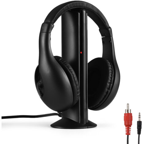 Kabellose Kopfhörer für Fernsehen mit Sender und 5-in-1-TV-Over-Ear-Headset, 30 m Reichweite, FM-Radio, Überwachung, kabelgebundene Kopfhörer, Sender mit Glasfaseranschluss, Koaxialanschluss (1/5)