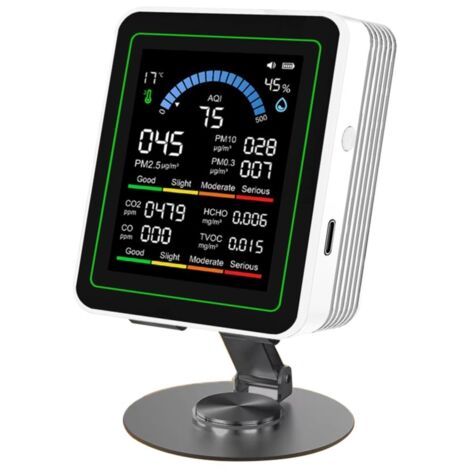 Tester di qualità dell'aria 10 in 1 con schermo TFT a colori da 2,8 pollici, misura PM2.5, PM10, HCHO, TVOC, CO₂, CO, AQI, temperatura, umidità, batteria integrata da 2000 mAh.