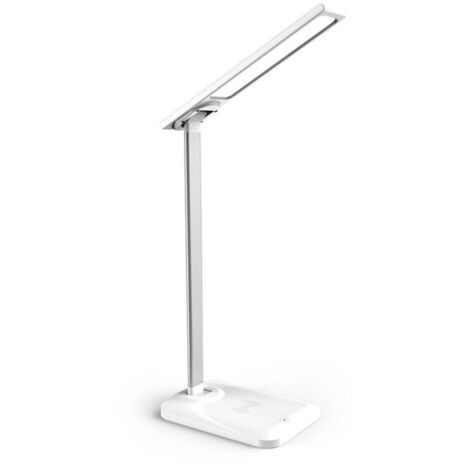 Lampada da scrivania pieghevole in alluminio con protezione per gli occhi e ricarica wireless, 10W, bianca