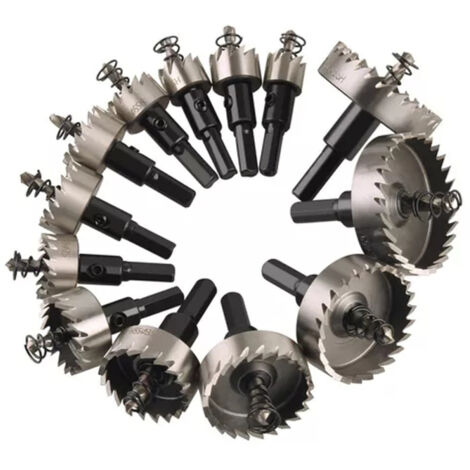 Set di 13 punte da trapano in acciaio rapido HSS placcate in titanio, da 16 a 53 mm, per il taglio di acciaio inossidabile, metalli e leghe. (1/5)