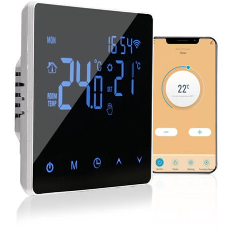 Termostato intelligente Wi-Fi Tuya con touchscreen LCD, programmazione settimanale, controllabile tramite app, riscaldamento elettrico a pavimento 16A, termostato connesso (bianco)