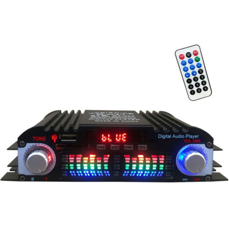 Amplificatore audio per auto Bluetooth 5.0, ricevitore stereo home cinema a 4 canali da 12 V con radio FM, porte USB/scheda SD/AUX e schermo LCD.