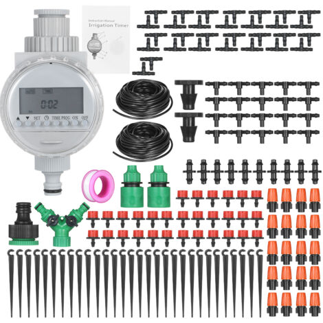 Kit de riego por goteo de 30 m con temporizador automático, boquillas y goteros, sistema de bricolaje para jardín y terraza.