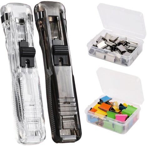 Broches a presión, clips metálicos transparentes, grapas reutilizables para documentos, copias de exámenes, encuadernación de oficina, blancas, negras, grapas adicionales (1/5)