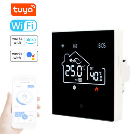 Termostato inteligente WiFi Tuya para aire acondicionado central y calefacción por suelo radiante, todo en uno, pantalla digital, control mediante aplicación compatible con Google Play.