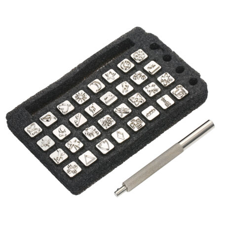 Juego de 32 sellos con motivos de símbolos indios para cuero, con mangos antideslizantes moleteados y herramientas de acero para trabajos en cuero y bricolaje. (1/5)
