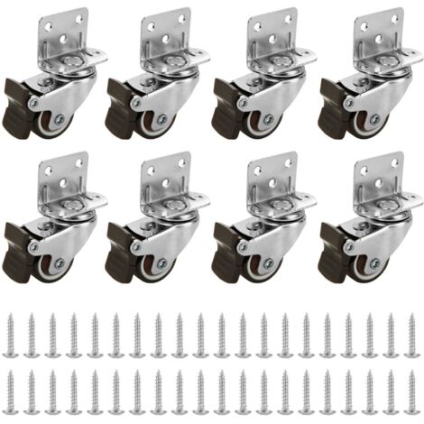 Rueda universal en forma de L de 1 pulgada, 8 piezas (con freno, rueda de goma TPR, bandeja giratoria de 360 grados, para muebles de cuna) (1/5)