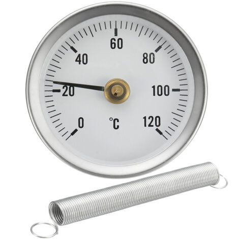 Termómetro de pinza para tubería de 63 mm con resorte, indicador de temperatura de 0-120 °C para agua caliente (1/5)
