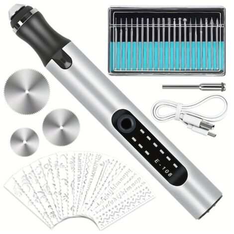 Kit multifuncional 108 piezas mini amoladora eléctrica portátil plateada, para grabar pulir cortar jade, incluye brocas letras flores, manualidades joyería
