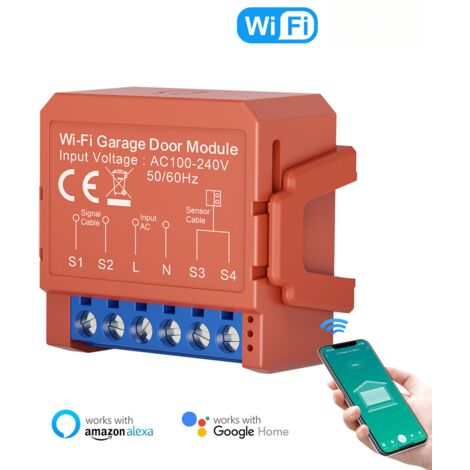 Abrepuertas de garaje inteligente Tuya WiFi con aplicación de control remoto, temporizador y módulo de apertura inalámbrico, compatible con Google Home.