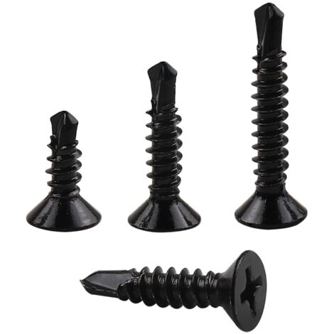 Broca avellanada Phillips negra de acero inoxidable 410, broca autorroscante de cabeza plana, tornillos de 1/2", 3/4" y 1", 50 unidades de cada uno, 150 piezas en total. (1/5)