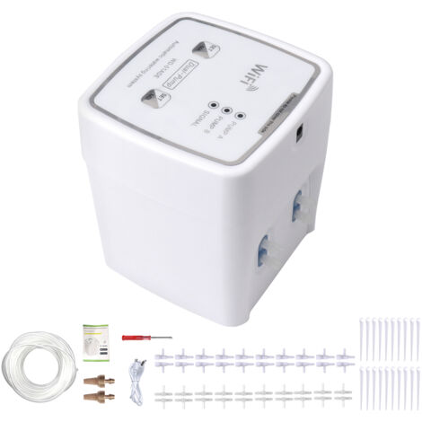 Temporizador de riego con doble bomba WiFi, riego por goteo programable, control remoto mediante aplicación, para flores, plantas en maceta, jardín y patio. (1/5)