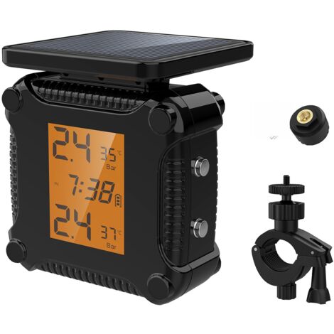 Sistema de monitoreo de presión de neumáticos para motocicletas LIFCAUSAL resistente al agua con carga solar, gran pantalla LCD de alarma y 2 sensores externos. (1/5)