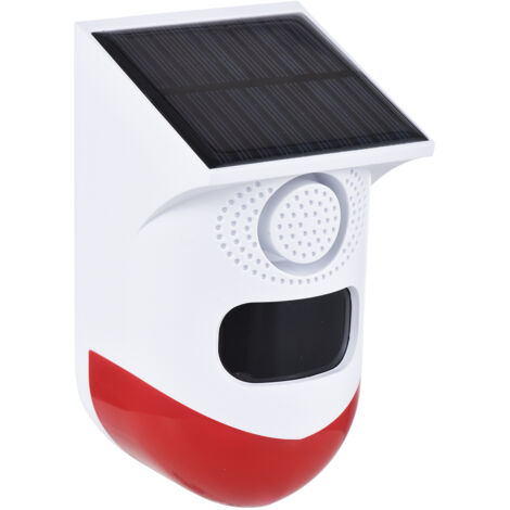 Alarma con detector de movimiento solar para exteriores de 120 dB, sirena potente, luz estroboscópica LED, distancia de detección ajustable, IP65.