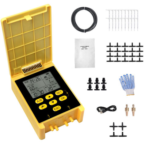 Kit de riego por goteo solar con doble bomba para 20 plantas, sensor de lluvia, pantalla digital, panel solar y manguera de 15 m. (1/5)