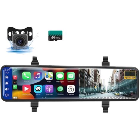 Cámara de visión trasera 4K de 11,26 pulgadas, Android Auto/CarPlay inalámbrico, control por voz, visión nocturna, grabación por Wi-Fi.