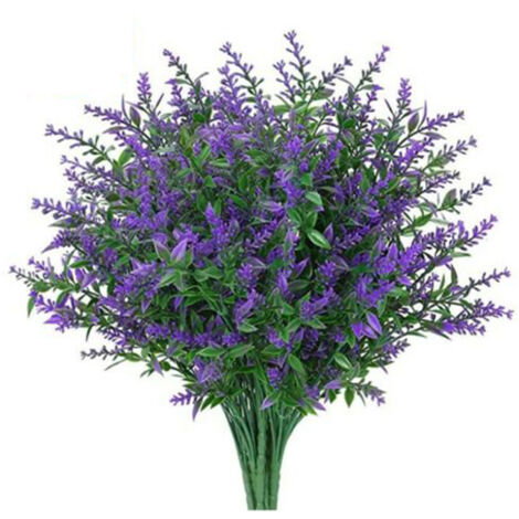 Conjunto de 8 plantas artificiales de lavanda hechas de plástico resistente a los rayos UV, arbustos verdes para decoración de interiores y exteriores.