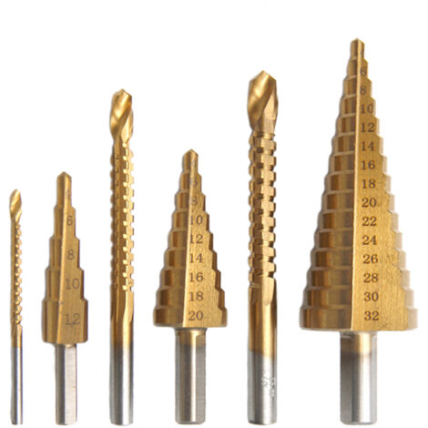 Juego de 6 brocas escalonadas HSS para aluminio, hierro, acero inoxidable y madera brocas de expansión multifuncionales para uso doméstico e industrial. (1/5)