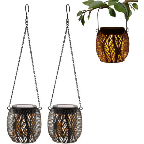 Farol solar para exteriores, luces solares colgantes portátiles 2 en 1, decoraciones navideñas, iluminación solar impermeable para jardín, patio, terraza, entrada de vehículos, juego de 2 (1/5)