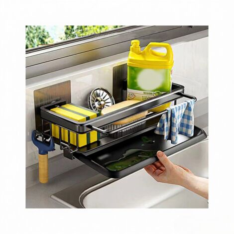 Escurridor platos aluminio montaje pared Para fregadero cocina Soporte esponjas, toallas, jabón Cesta y estantes champú baño Ahorra espacio (1/5)