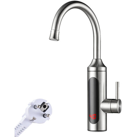 Grifo calentador de agua eléctrico instantáneo de 3300 W, pantalla LED de temperatura, acero inoxidable IPX4, giro de 360°, grifo monomando, calentamiento rápido, sin tanque para cocina y baño. (1/5)