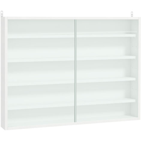 Estantería de pared de 5 niveles con 4 baldas ajustables, puertas de cristal, ideal para el hogar o la oficina (60 x 80 cm, blanca). (1/5)