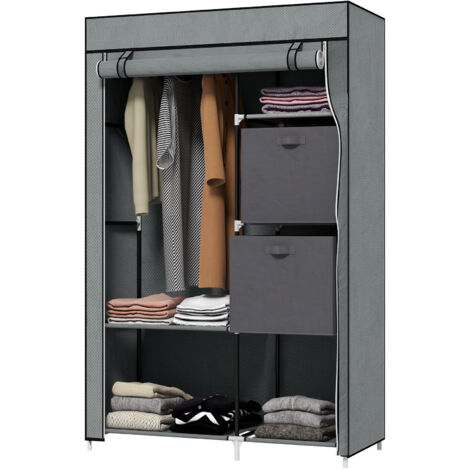 Armario de tela, ropero, armario plegable, 1 barra para colgar ropa, 6 estantes, 102 x 42,5 x 162,5 cm, gris (1/5)