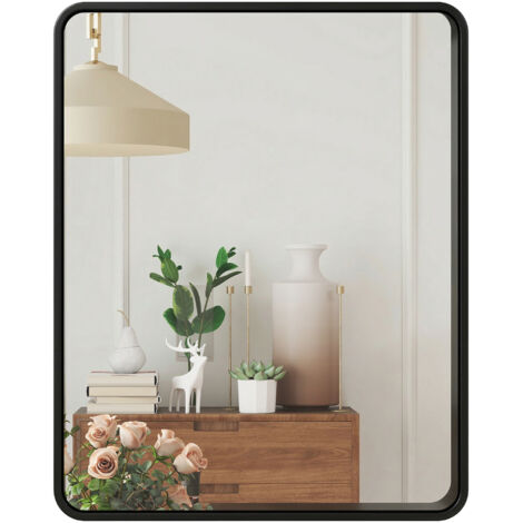 Espejo de pared rectangular de 50 x 40 cm, espejo decorativo moderno con marco de metal para salón, recibidor, pasillo, negro. (1/5)