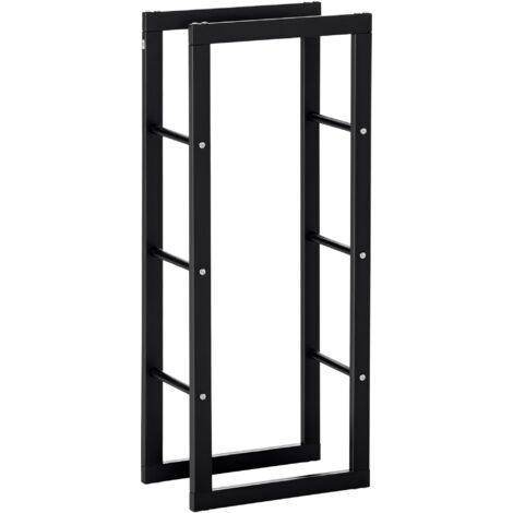 Soporte metálico para leña, estante alto para chimeneas de interior y exterior, con barras laterales, resistente a la corrosión, negro, 40 cm (ancho) x 25 cm (profundidad) x 100 cm (alto)