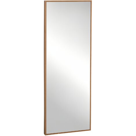 Espejo de cuerpo entero, espejo de pared de 125 x 45 cm con marco de madera natural para vestidor, pasillo o dormitorio.