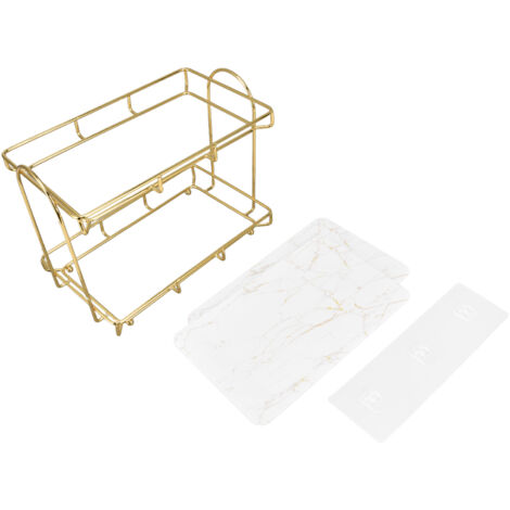 Estantería de mostrador dorada de 2 niveles, antideslizante, para guardar productos de belleza en el hogar y en hoteles.
