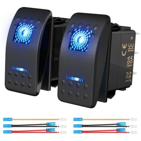 Interruptores basculantes marinos para barcos, 12V, 20A, interruptor de barra de luz, LED azul, 5 pines, encendido/apagado para UTV RZR ATV AUTO