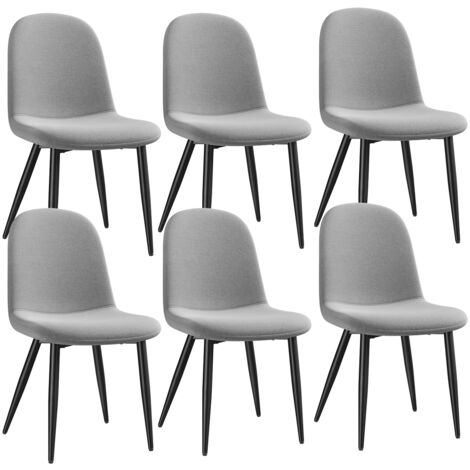 Lot de 6 Chaises, Pieds en métal, Dossier Assise rembourrée pour Cuisine Salon Chambre Bureau - 44x54x85 cm - Tissu en lin