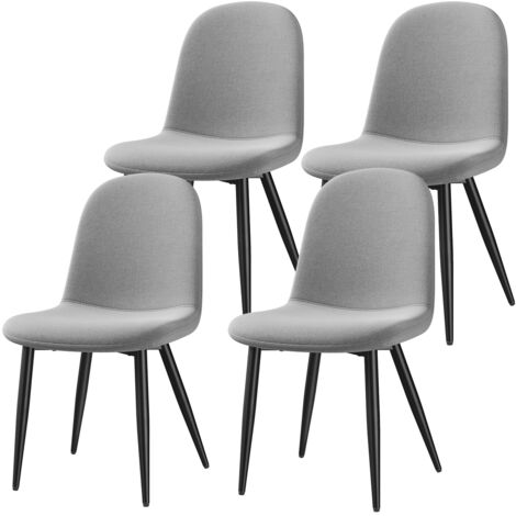 Lot de 4 Chaises, Pieds en métal, Dossier Assise rembourrée pour Cuisine Salon Chambre Bureau - 44x54x85 cm - Tissu en lin