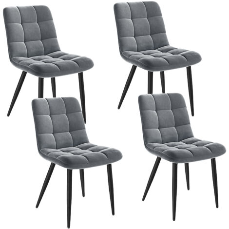 Havenlyhome – Lot de 4 chaises en velours – Pieds en métal – Rembourrage haute densité – Hauteur d'assise 43 cm – Design moderne pour cuisine et salon
