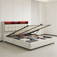 CJHXE Bett mit hydraulischem Stauraum, 140 x 190 cm, gepolstertes Doppelbett, Funktionsbett, Doppelbett mit LED-Kopfteil, ausgestattet mit USB- und Typ-C-Anschlüssen
