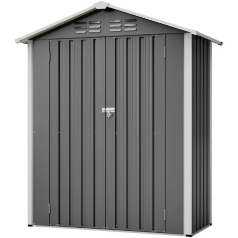 Abri Outils Métal avec Fondation, Trous d‘Aération et Porte Verrouillable, Anti-Intempéries pour Jardin, Gris, 154x83x180 cm