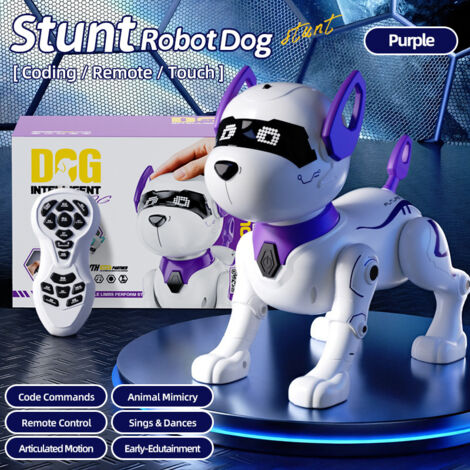 Cane robot intelligente per bambini, cane acrobatico programmabile e multifunzionale, giocattolo interattivo elettrico telecomandato, cane robot telecomandato [Ciano]