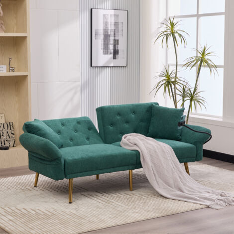 Canapé-Lit Multifonctionnel 2 Places avec Dossier Réglable, 2 Ports USB, Support Téléphone et Poche Latérale, Pieds en Métal pour un Siège et Lit d'Appoint Moderne, Conversion Facile et Confort Optima (1/5)